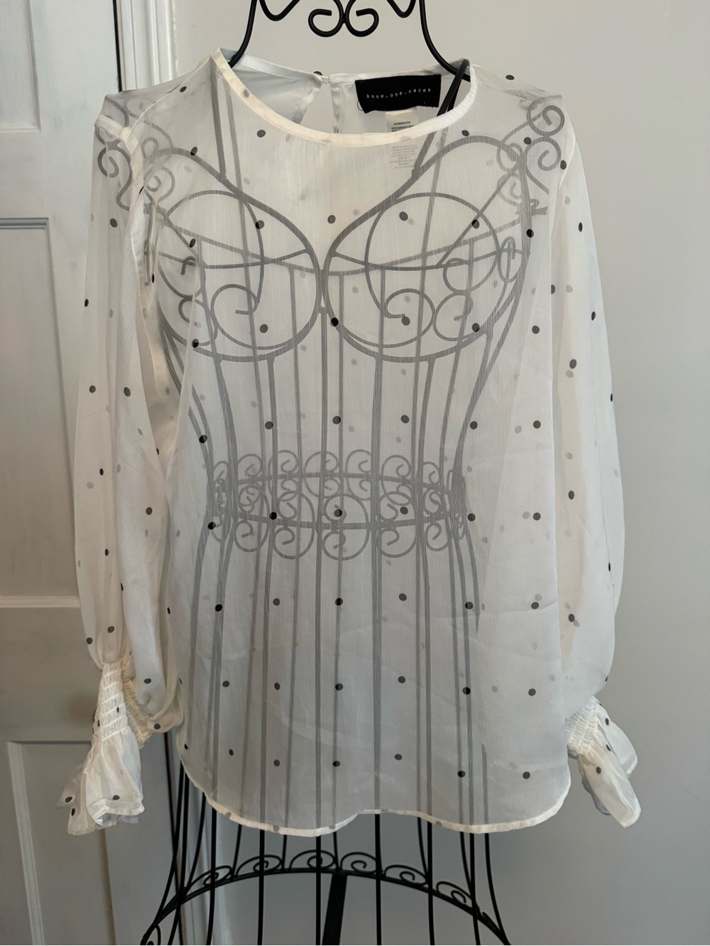 Know One Cares White Sheer Polka Dot Blouse